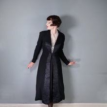 Load image into Gallery viewer, HARRODS BLACK 40s WOOL CREPE COAT WITH QUILT STITCHED SATIN PLACKET - S-M
