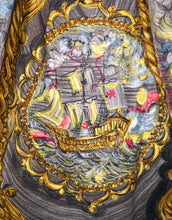Load image into Gallery viewer, 50s 60s SPORTAVILLE GREY PAINTERLY TALL SHIP NOVELTY PRINT SKIRT - 25-26"