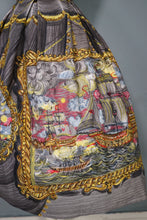 Load image into Gallery viewer, 50s 60s SPORTAVILLE GREY PAINTERLY TALL SHIP NOVELTY PRINT SKIRT - 25-26"