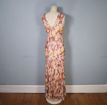 Load image into Gallery viewer, 30s SHEER BROWN BIAS CUT FLORAL CHIFFON MAXI DRESS - S-M