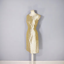 Load image into Gallery viewer, 60s SPARKLY METALLIC GOLD WIGGLE COCKTAIL DRESS - S