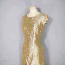 Load image into Gallery viewer, 60s SPARKLY METALLIC GOLD WIGGLE COCKTAIL DRESS - S