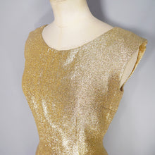 Load image into Gallery viewer, 60s SPARKLY METALLIC GOLD WIGGLE COCKTAIL DRESS - S