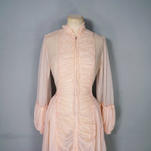 Load image into Gallery viewer, 50s HOWARD LINGERIE SHEER PINK MESH RUCHED BOUDOIR ROBE DRESS - M