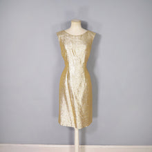 Load image into Gallery viewer, 60s SPARKLY METALLIC GOLD WIGGLE COCKTAIL DRESS - S