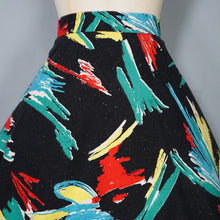 Load image into Gallery viewer, 70s/80s does 50s BLACK PAINTERLY SPLASH PRINT FULL SKIRT - 28"