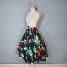 Load image into Gallery viewer, 70s/80s does 50s BLACK PAINTERLY SPLASH PRINT FULL SKIRT - 28"