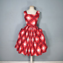 Load image into Gallery viewer, 50s RED CHECK DAY DRESS WITH FULL SKIRT AND POCKETS - XS / PETITE FIT