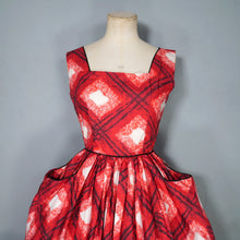 Load image into Gallery viewer, 50s RED CHECK DAY DRESS WITH FULL SKIRT AND POCKETS - XS / PETITE FIT