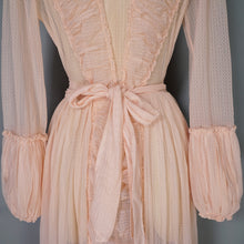 Load image into Gallery viewer, 50s HOWARD LINGERIE SHEER PINK MESH RUCHED BOUDOIR ROBE DRESS - M
