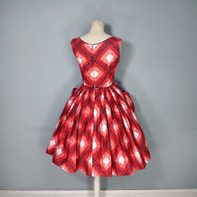 Load image into Gallery viewer, 50s RED CHECK DAY DRESS WITH FULL SKIRT AND POCKETS - XS / PETITE FIT