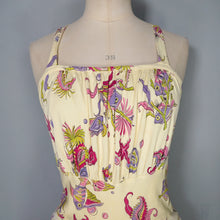 Load image into Gallery viewer, 40s YELLOW SOFT RAYON JERSEY FISH PRINT SWIMSUIT DRESS - S