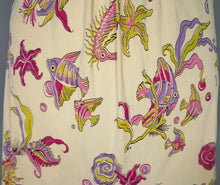 Load image into Gallery viewer, 40s YELLOW SOFT RAYON JERSEY FISH PRINT SWIMSUIT DRESS - S