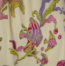 Load image into Gallery viewer, 40s YELLOW SOFT RAYON JERSEY FISH PRINT SWIMSUIT DRESS - S