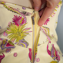 Load image into Gallery viewer, 40s YELLOW SOFT RAYON JERSEY FISH PRINT SWIMSUIT DRESS - S