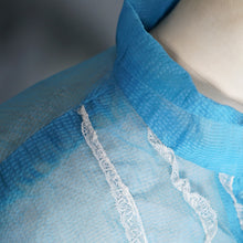 Load image into Gallery viewer, 50s SHEER SEERSUCKER CHIFFON BLUE LACE TRIM FULL SKIRT DRESS - S