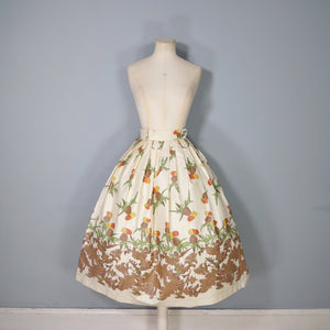 50s AUSTUMNAL FLORAL DANDELION PALE YELLOW FULL SKIRT - 28"