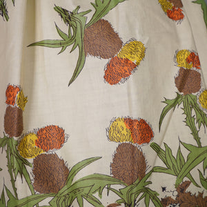 50s AUSTUMNAL FLORAL DANDELION PALE YELLOW FULL SKIRT - 28"