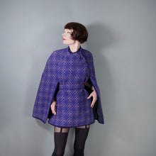 Load image into Gallery viewer, 70s PURPLE AND BLUE WELSH WOOLLENS TAPESTRY CAPE COAT WITH BELT - S-M