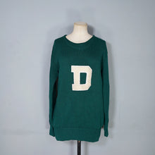 Load image into Gallery viewer, VINTAGE CHUNKY GREEN WOOL COLLEGE SPORTS LETTERMAN JUMPER - L
