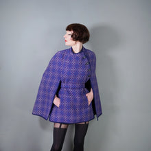 Load image into Gallery viewer, 70s PURPLE AND BLUE WELSH WOOLLENS TAPESTRY CAPE COAT WITH BELT - S-M