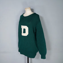 Load image into Gallery viewer, VINTAGE CHUNKY GREEN WOOL COLLEGE SPORTS LETTERMAN JUMPER - L