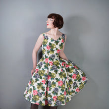 Load image into Gallery viewer, 50s 60s PAINTERLY ROSE PRINT FIT AND FLARE DRESS WITH EMPIRE BUST - M