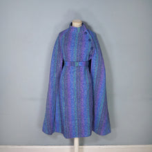 Load image into Gallery viewer, JIMMY HOURIHAN &quot;BORU&quot; 70s BLUE GREEN AND PURPLE LONG WOOL CAPE WITH BELT - S-M