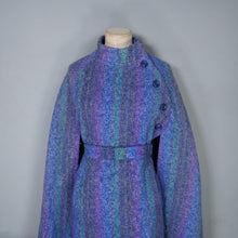 Load image into Gallery viewer, JIMMY HOURIHAN &quot;BORU&quot; 70s BLUE GREEN AND PURPLE LONG WOOL CAPE WITH BELT - S-M