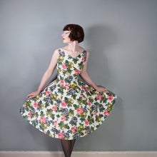 Load image into Gallery viewer, 50s 60s PAINTERLY ROSE PRINT FIT AND FLARE DRESS WITH EMPIRE BUST - M