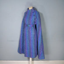 Load image into Gallery viewer, JIMMY HOURIHAN &quot;BORU&quot; 70s BLUE GREEN AND PURPLE LONG WOOL CAPE WITH BELT - S-M