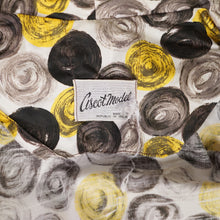Load image into Gallery viewer, 50s 60s ASCOT MODEL GREY YELLOW CIRCLE PRINT BELTED SHIRTWAISTER DRESS - XS