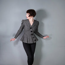Load image into Gallery viewer, 80s does 50s LANVIN GREY STRIPE SILK BLEND ASYMMETRIC PEPLUM HOURGLASS JACKET - XS