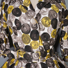 Load image into Gallery viewer, 50s 60s ASCOT MODEL GREY YELLOW CIRCLE PRINT BELTED SHIRTWAISTER DRESS - XS