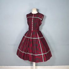 Load image into Gallery viewer, 50s 60s l'AIGLON DARK RED AND BLACK CHECKED FULL SKIRTED DAY DRESS - M