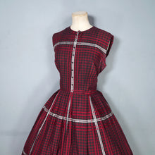 Load image into Gallery viewer, 50s 60s l'AIGLON DARK RED AND BLACK CHECKED FULL SKIRTED DAY DRESS - M