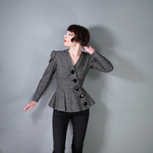 Load image into Gallery viewer, 80s does 50s LANVIN GREY STRIPE SILK BLEND ASYMMETRIC PEPLUM HOURGLASS JACKET - XS