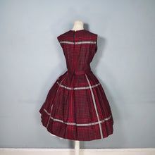 Load image into Gallery viewer, 50s 60s l'AIGLON DARK RED AND BLACK CHECKED FULL SKIRTED DAY DRESS - M