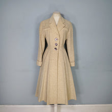 Load image into Gallery viewer, 40s 50s PALE CREAM YELLOW STRIPE FIT AND FLARE PRINCESS AUTUMN COAT - XS-S