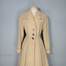 Load image into Gallery viewer, 40s 50s PALE CREAM YELLOW STRIPE FIT AND FLARE PRINCESS AUTUMN COAT - XS-S