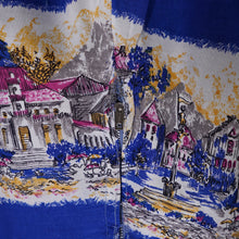 Load image into Gallery viewer, 50s SCENIC BLUE PRINT SOFT RAYON FULL SKIRTED DAY DRESS - S