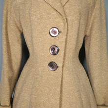 Load image into Gallery viewer, 40s 50s PALE CREAM YELLOW STRIPE FIT AND FLARE PRINCESS AUTUMN COAT - XS-S