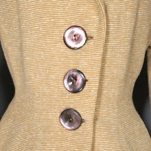 Load image into Gallery viewer, 40s 50s PALE CREAM YELLOW STRIPE FIT AND FLARE PRINCESS AUTUMN COAT - XS-S