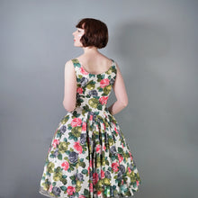 Load image into Gallery viewer, 50s 60s PAINTERLY ROSE PRINT FIT AND FLARE DRESS WITH EMPIRE BUST - M