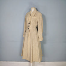 Load image into Gallery viewer, 40s 50s PALE CREAM YELLOW STRIPE FIT AND FLARE PRINCESS AUTUMN COAT - XS-S