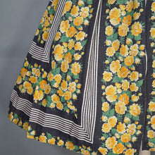 Load image into Gallery viewer, 60s HEAVY COTTON BLEND YELLOW FLORAL AND GREY STRIPE DAY DRESS - S