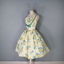 Load image into Gallery viewer, 50s UNLABELLED HORROCKSES YELLOW FLORAL FULL SKIRTED COTTON SUN DRESS - S