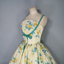 Load image into Gallery viewer, 50s UNLABELLED HORROCKSES YELLOW FLORAL FULL SKIRTED COTTON SUN DRESS - S