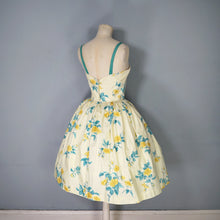 Load image into Gallery viewer, 50s UNLABELLED HORROCKSES YELLOW FLORAL FULL SKIRTED COTTON SUN DRESS - S