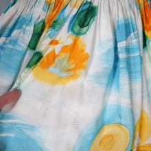 Load image into Gallery viewer, 60s SUNNY SKY BLUE AND BRIGHT YELLOW FLORAL FULL SKIRTED SUN DRESS - XS